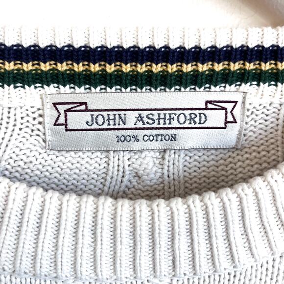 Vintage John Ashford Cable Knit Mens Sweater Size XL Cream Fisherman Preppy Prep - Picture 5 of 7